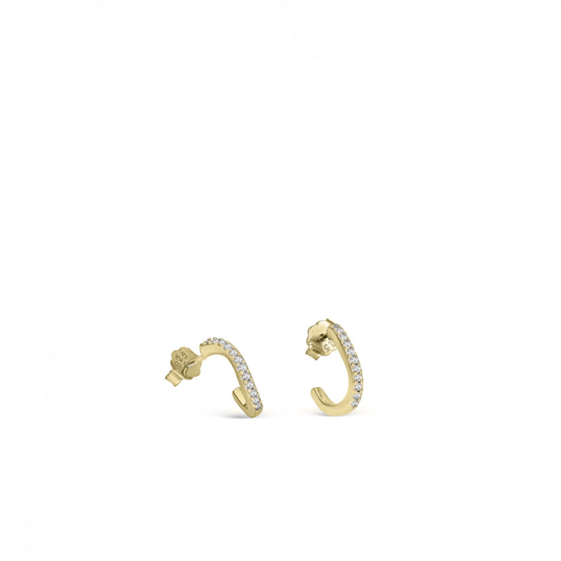 PENDIENTES AROS MUY PEQUEÑOS CURVILÍNEOS CON CIRCONITAS Y BAÑO DE ORO