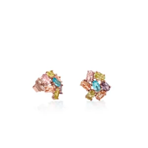 PENDIENTES BOTÓN DISEÑO DE CUARZOS ADAMANTINOS MULTICOLORES