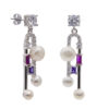 PENDIENTES LARGOS DE PLATA CON PERLAS Y PIEDRAS FUCSIA Y LILA 20616-A