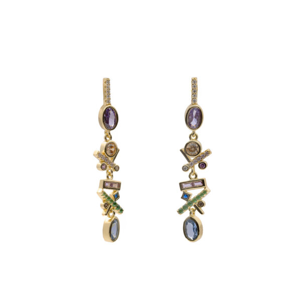 PENDIENTES LARGOS PRISMA MULTICOLOR DE PLATA BAÑADA EN ORO 20511-A