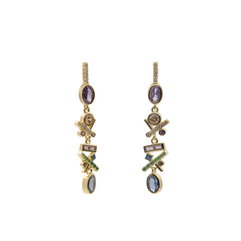 PENDIENTES LARGOS PRISMA MULTICOLOR DE PLATA BAÑADA EN ORO 20511-A