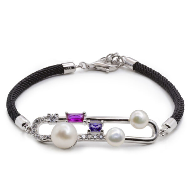 PULSERA DE PLATA CON PERLAS Y PIEDRAS FUCSIA, LILA Y AZUL CIELO 20616-P