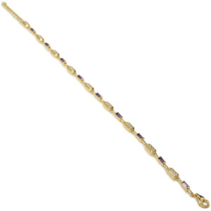 PULSERA DORADA DE PLATA ART DÉCO DE ESLABONES CON CIRCONITAS BLANCAS Y LILA BAGUETTE 20472-P