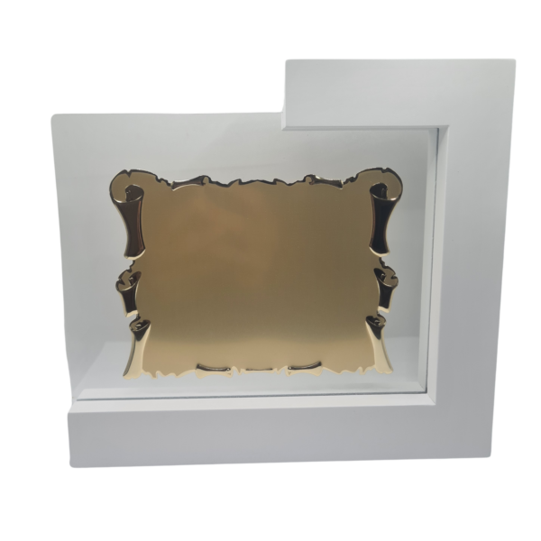 Placa de cristal con soporte de madera blanco placa 16x12cm 12036-E.1 3595
