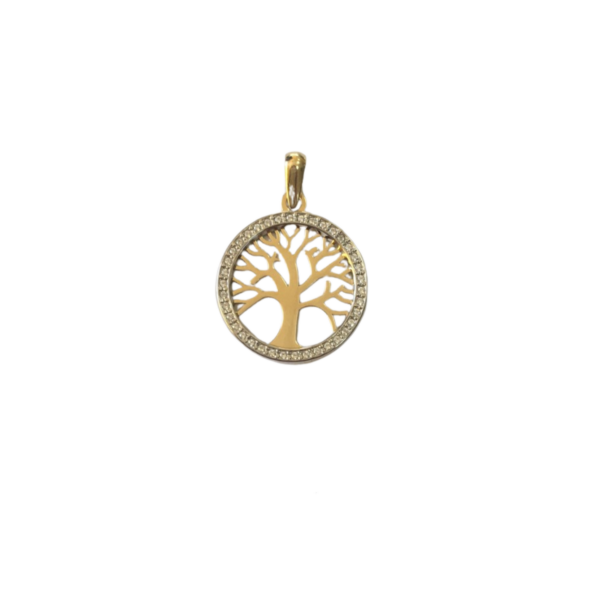 Colgante oro bicolor árbol de la vida con circonitas