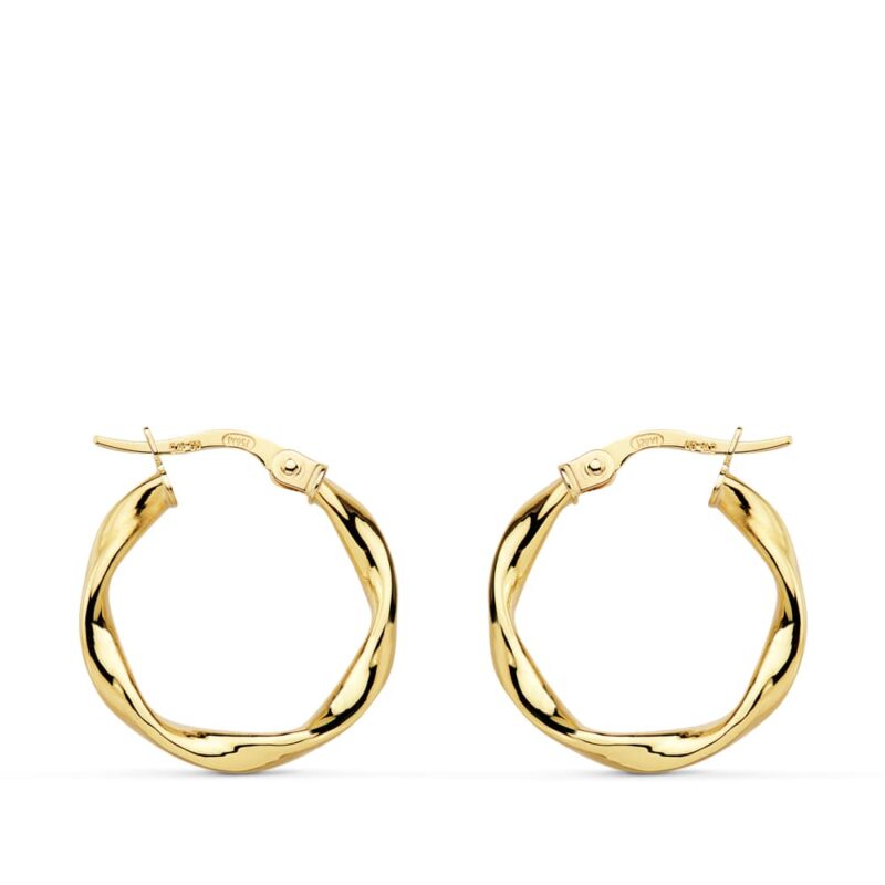 Pendientes de aro de oro amarillo retorcidos lisos