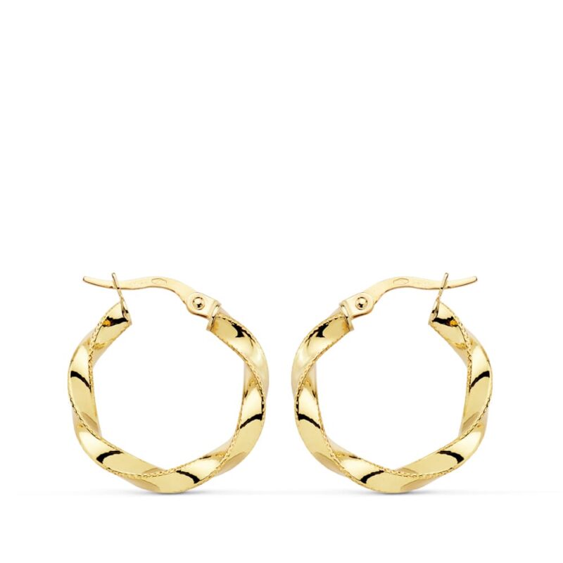 Pendientes de aro de oro amarillo retorcidos hilo