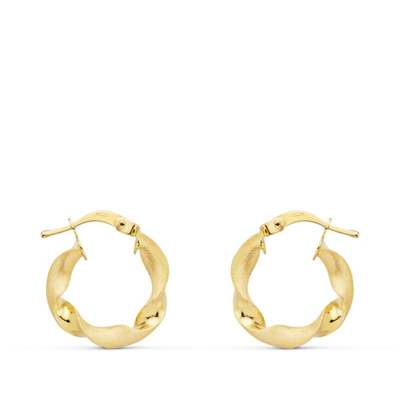 Pendientes de aro de oro amarillo mate y brillo huecos