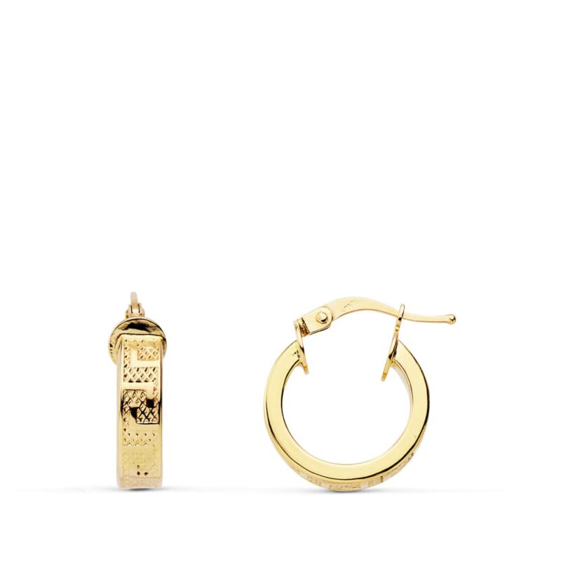Pendientes de aro de oro amarillo greca huecos