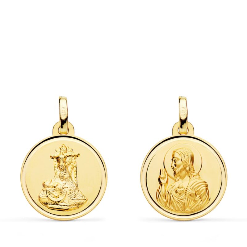Medalla de oro amarillo escapulario oro amarillo Virgen de las Angustias y corazón de Jesús bisel