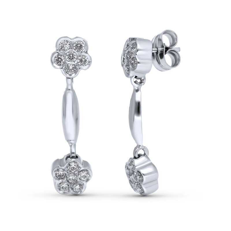 Pendientes de oro blanco largos flores