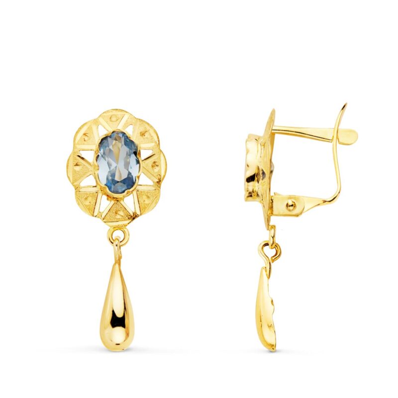 Pendientes de oro amarillo cubanas con aguamarina