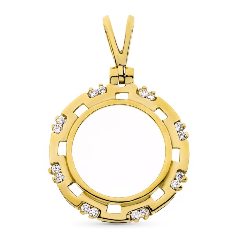 Cerco de oro amarillo para moneda con circonitas