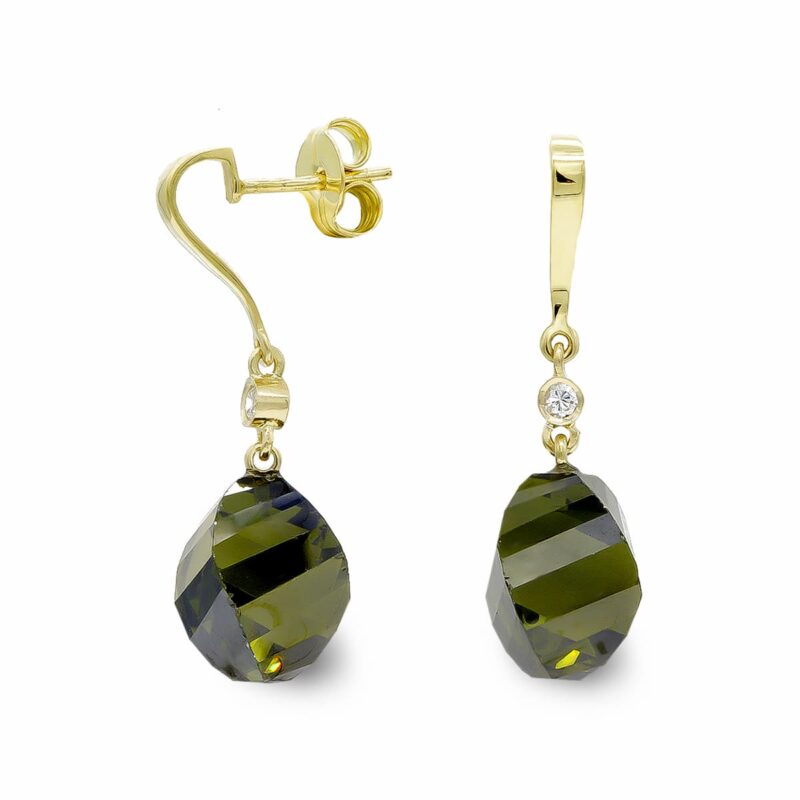 Pendientes de oro amarillo piedra olivina circonita