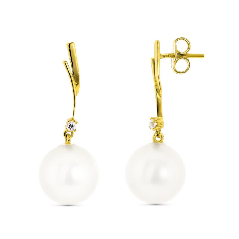 Pendientes de oro amarillo con circonita y perlas