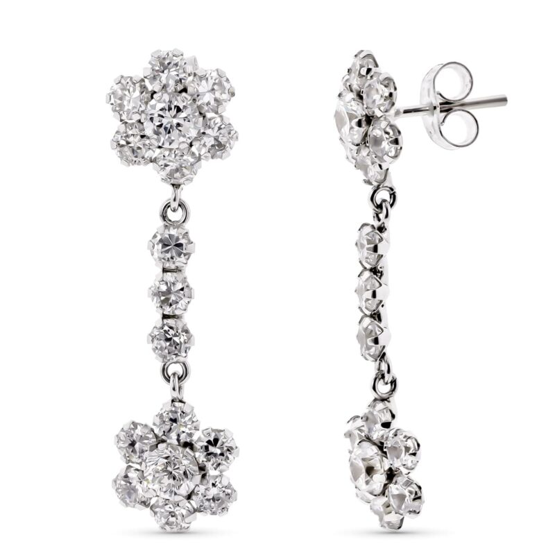 Pendientes de oro blanco dos cuajos con circonita