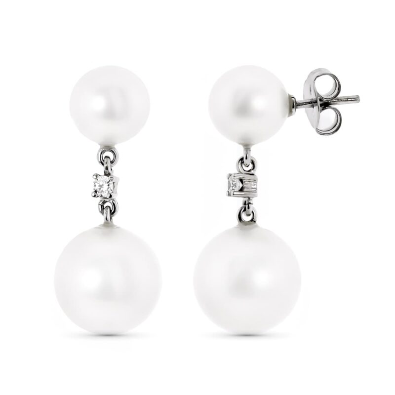 Pendientes de oro blanco con perla redondas de 10 y