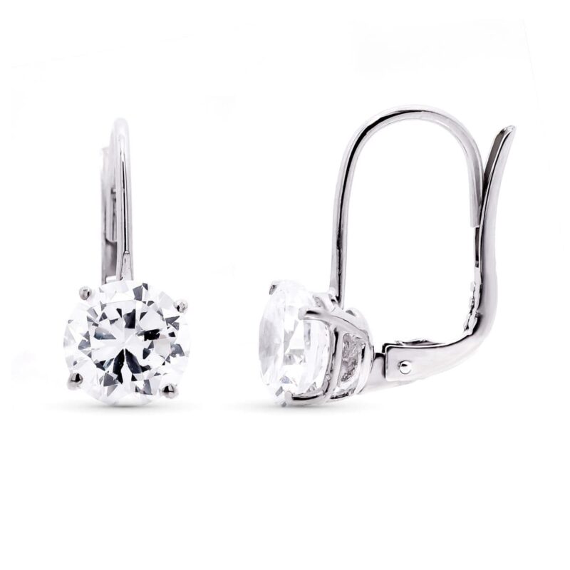 Pendientes de oro blanco con circonita en garras y gancho