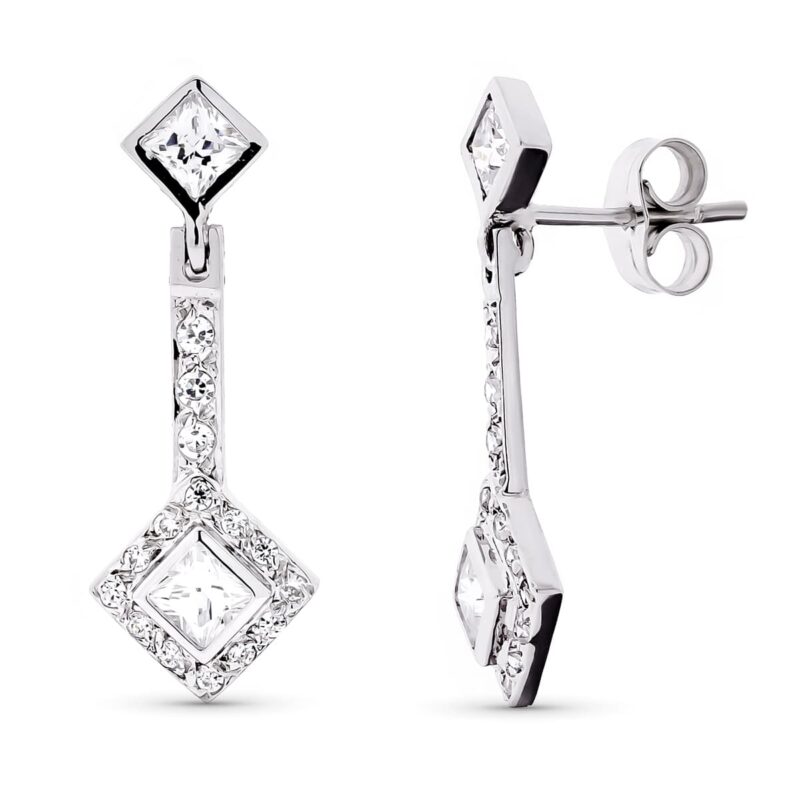 Pendientes de oro blanco con dos rombos de circonitas