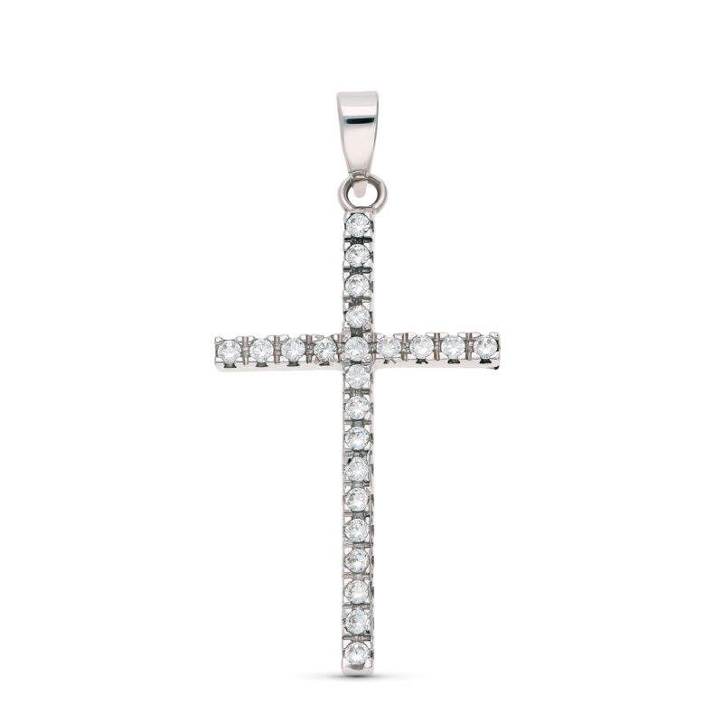 Cruz de oro blanco circonita
