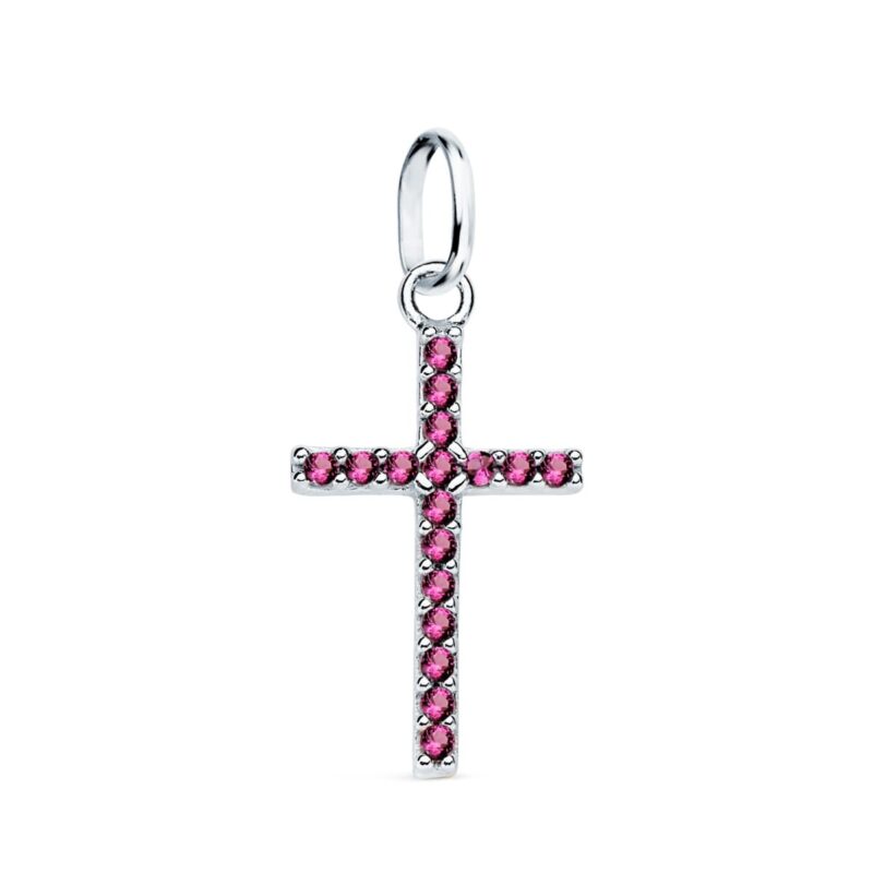 Cruz de oro blanco con circonita amatistas