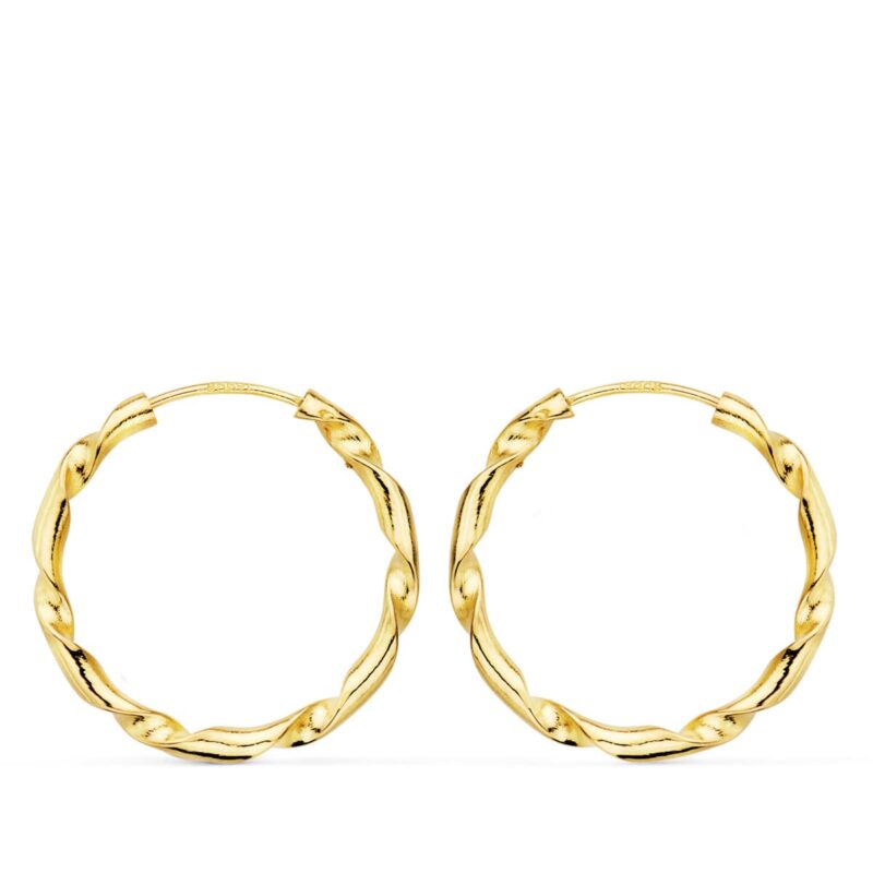 Pendientes de aro de oro amarillo huecos retorcidos