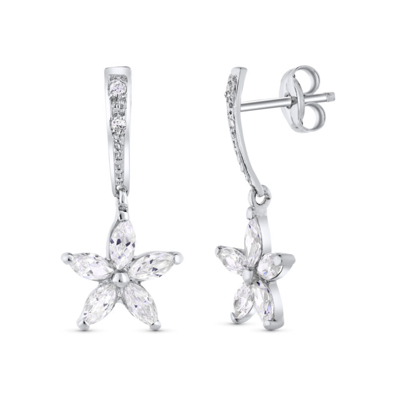 Pendientes de oro blanco flor