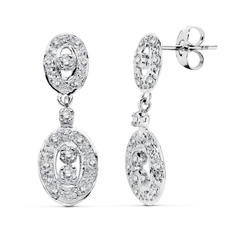 Pendientes de oro blanco con doble óvalo y circonitas