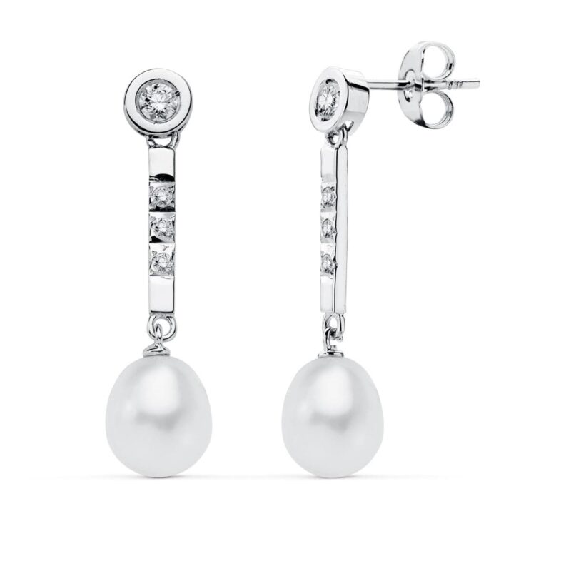 Pendientes perla oro blanco circonita