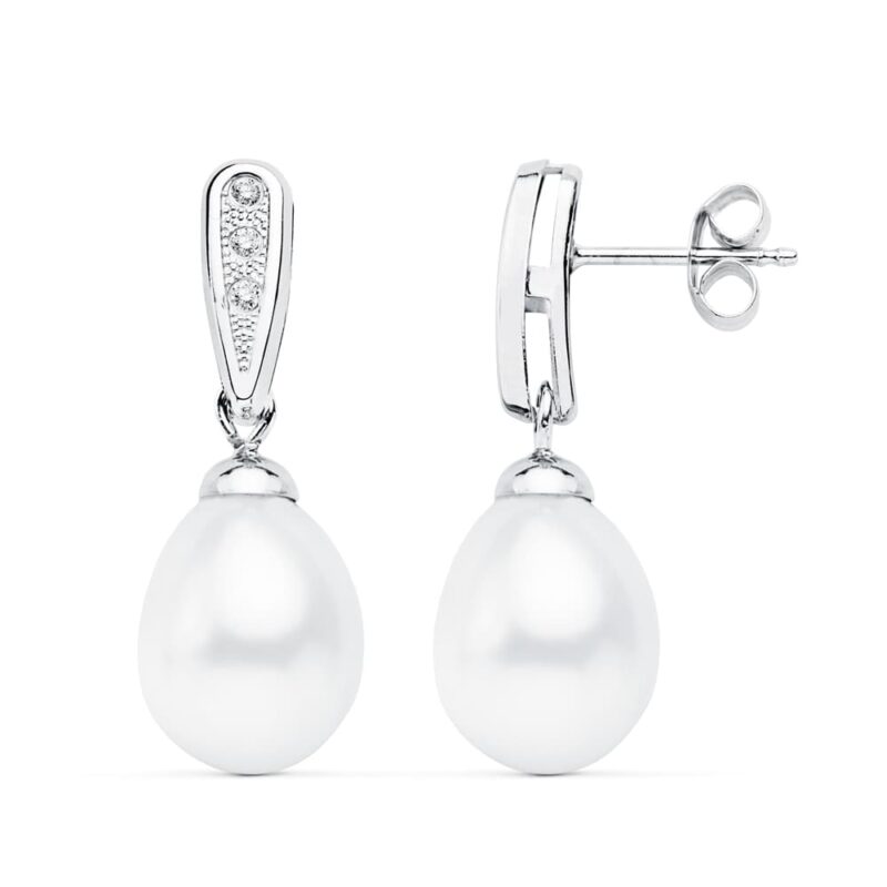 Pendientes de oro blanco de novia con perla