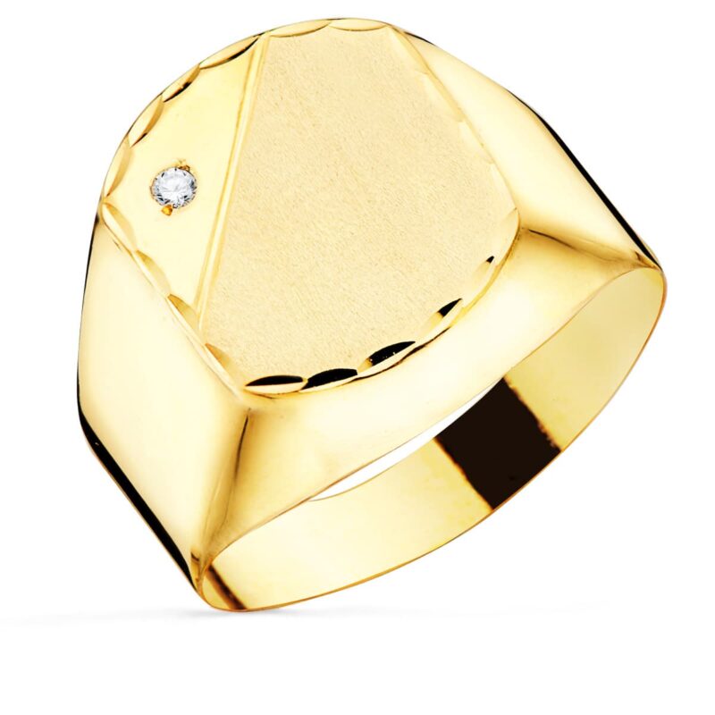 Sello de oro amarillo caballero hueco en brillo con circonita