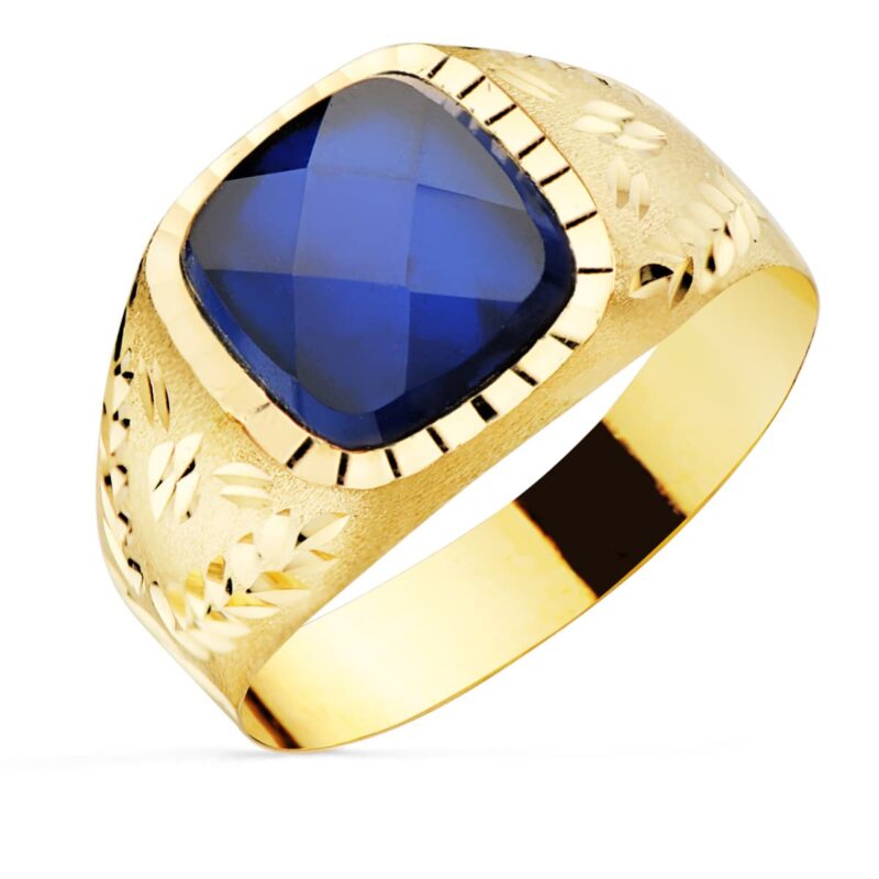 Sello de oro amarillo con piedra de color spinel lateral tallado