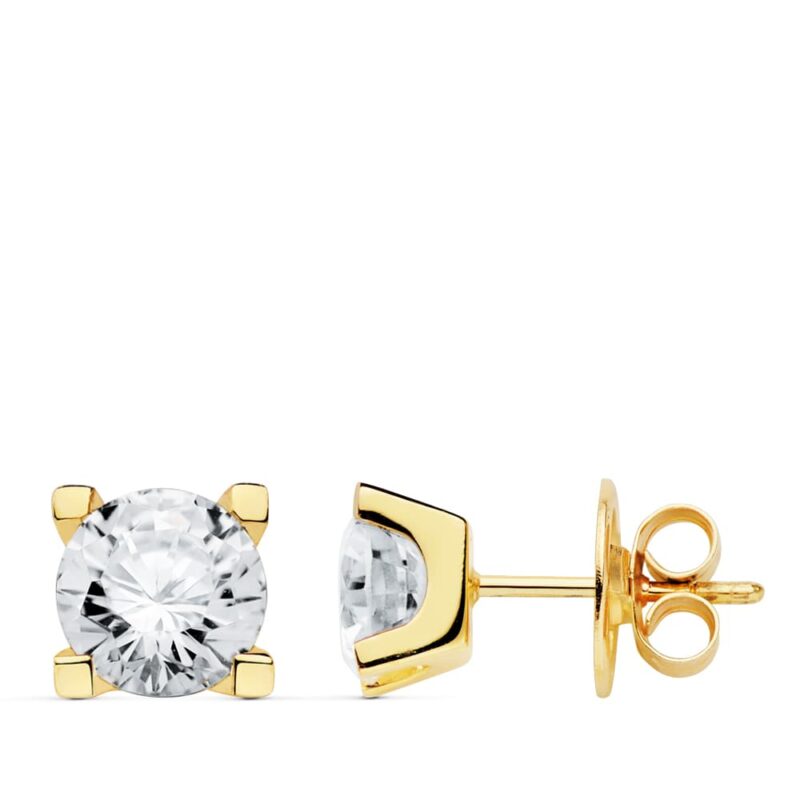Pendientes de oro 4 garras circonita