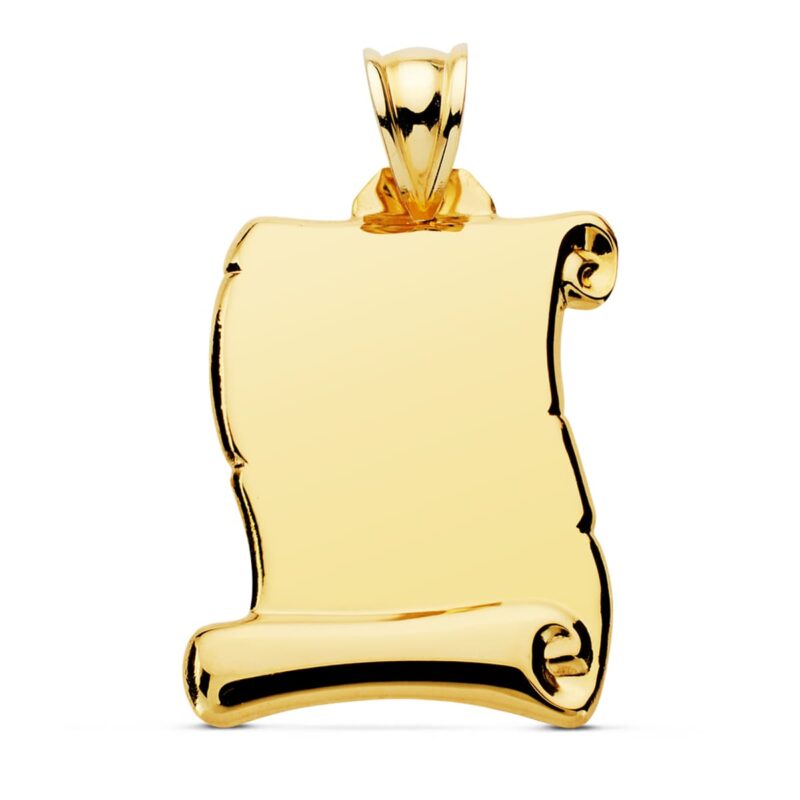 Placa de oro amarillo en forma de pergamino