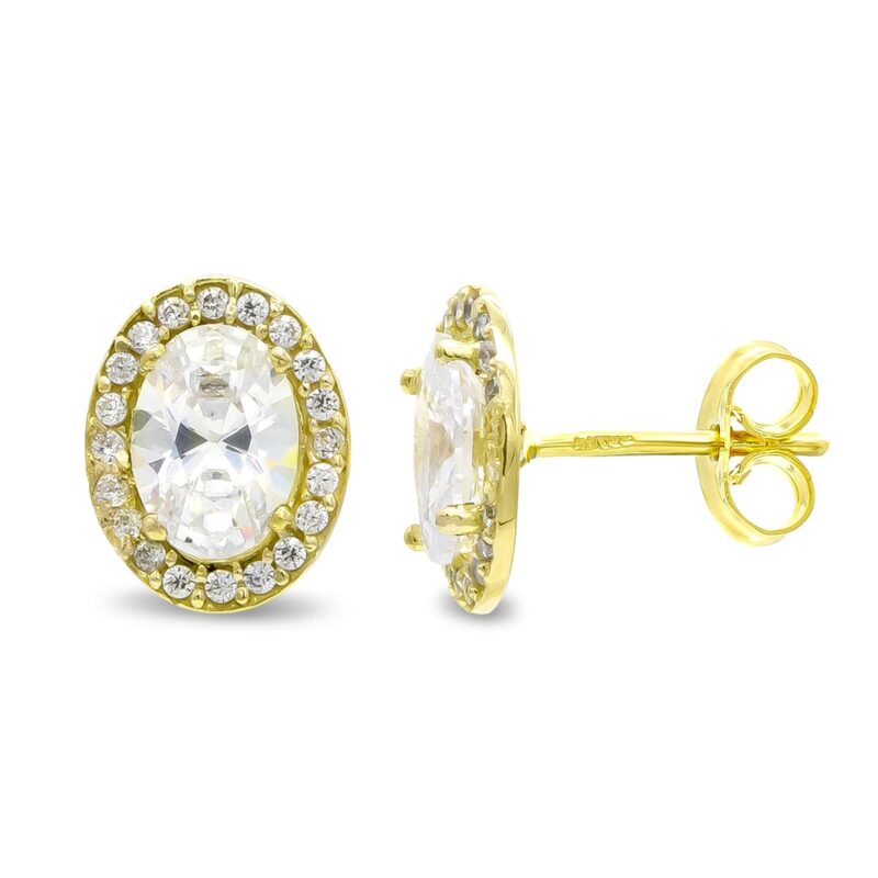Pendientes de oro oval circonita