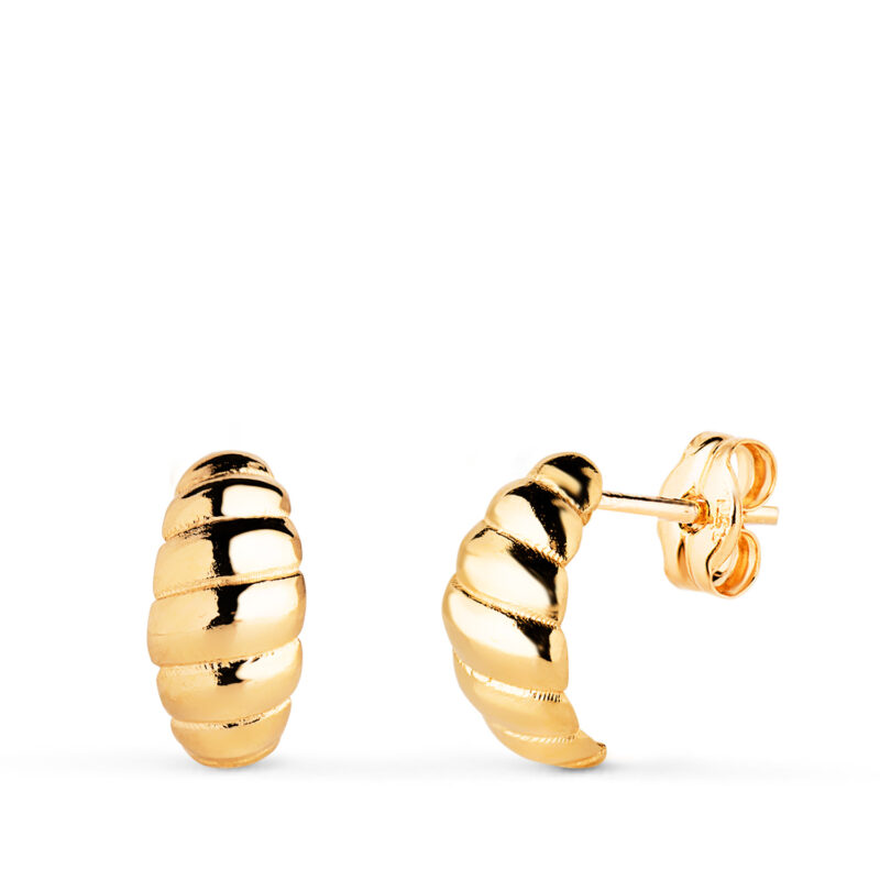 Pendientes de oro amarillo abombados con gallones