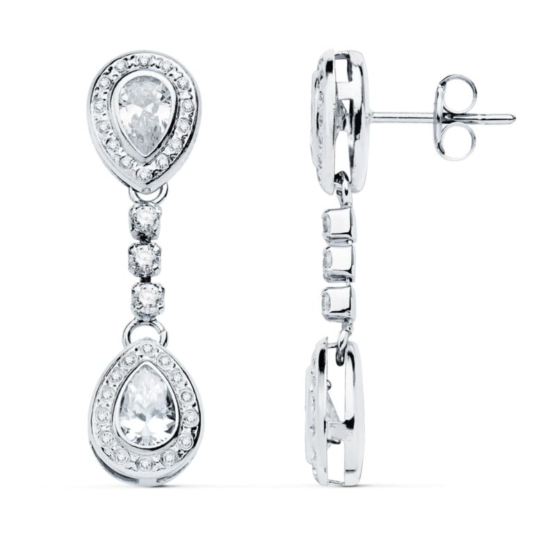 Pendientes de oro blanco y circonita