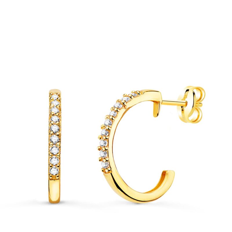 Pendientes de aro de oro amarillo abiertos circonita