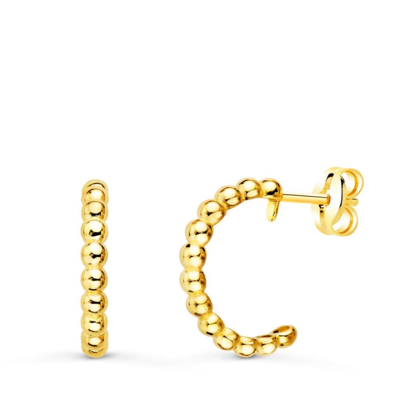Pendientes de aro de oro amarillo abiertos bolas lisas