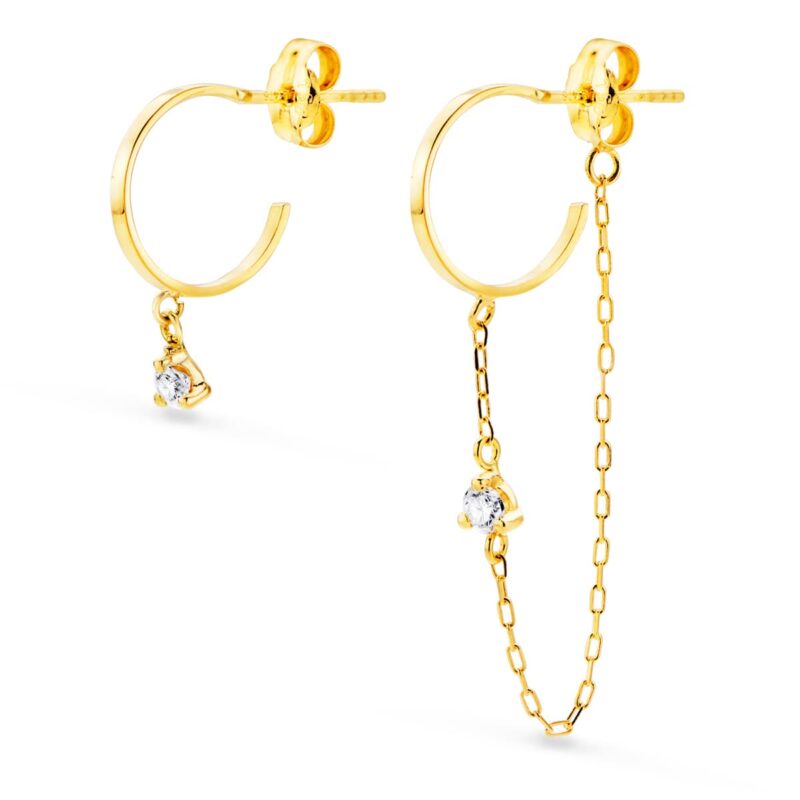 Pendientes aros con cadena y chaton aros abiertos cadena