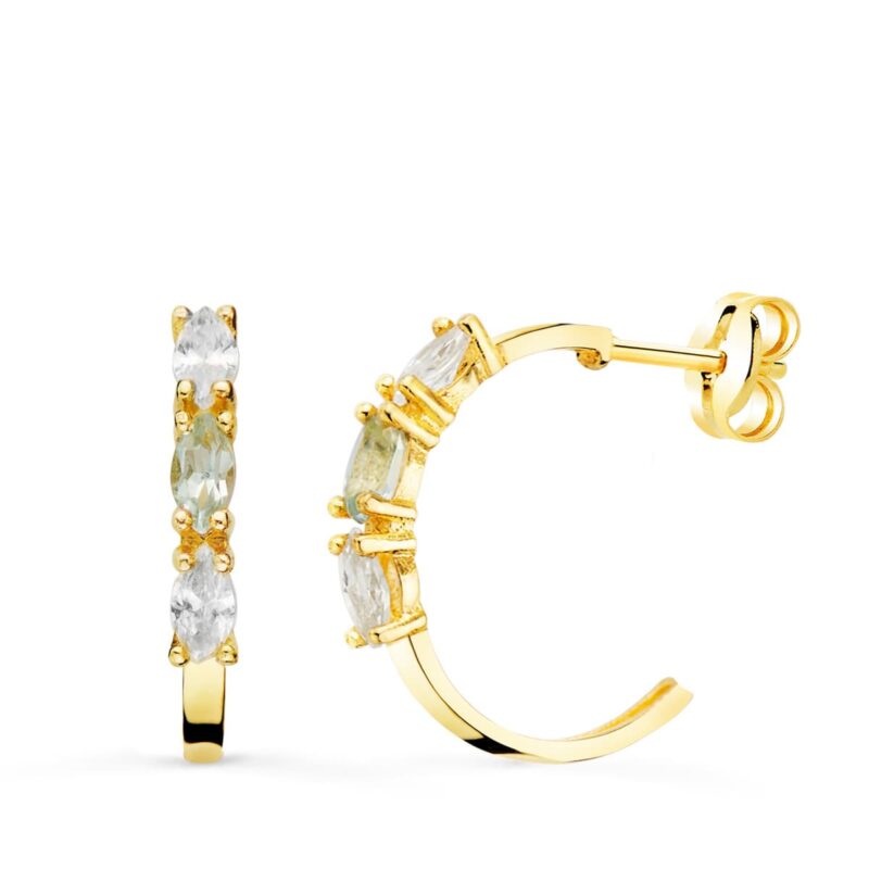 Pendientes de oro amarillo 1 2 aro aguamarina talla marquise