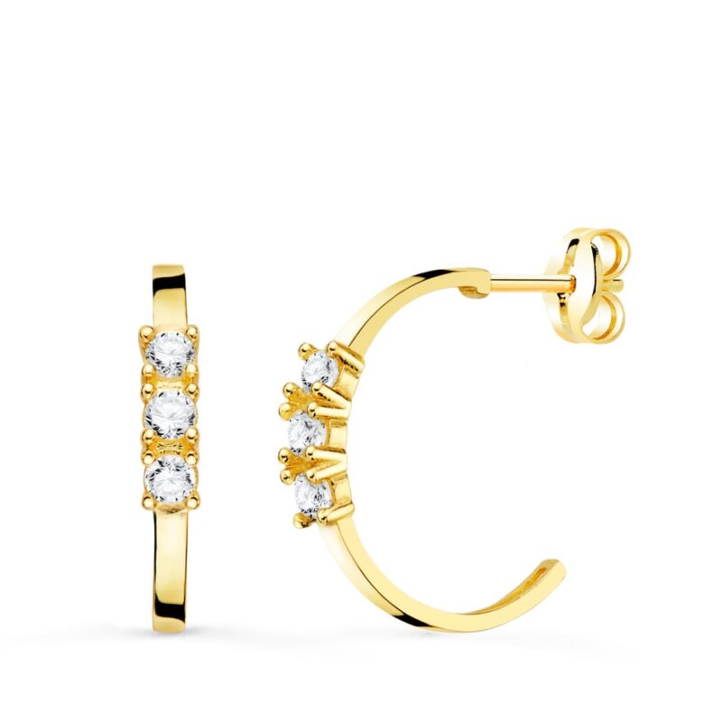 Pendientes aros abiertos oro amarillo con circonita