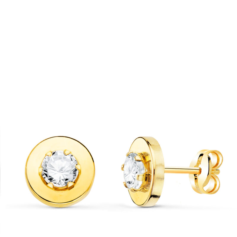 Pendientes de oro amarillo cerco liso y circonita en garras
