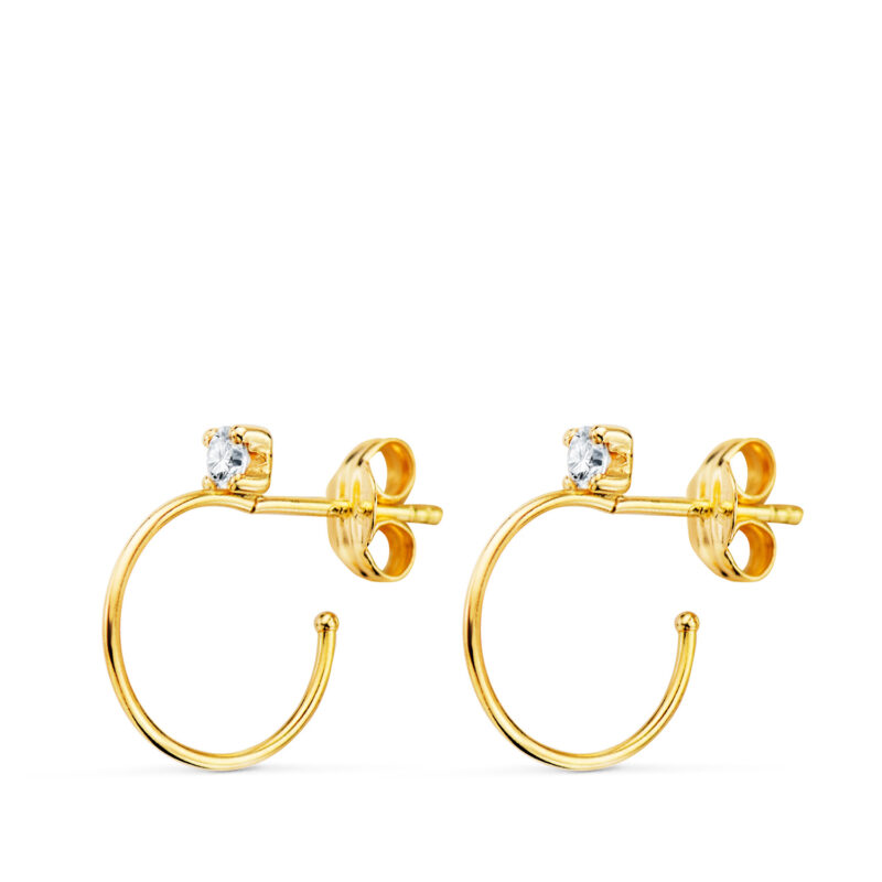 Pendientes de oro amarillo aros abiertos hilo fino con circonita