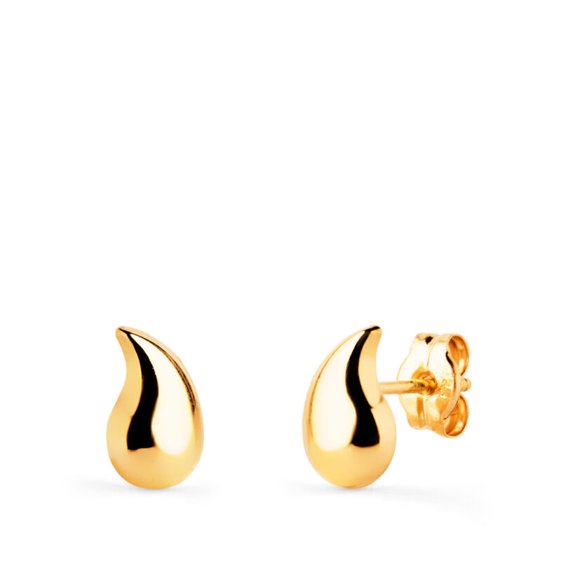Pendientes de oro amarillo gota curva lisa brillo hueca