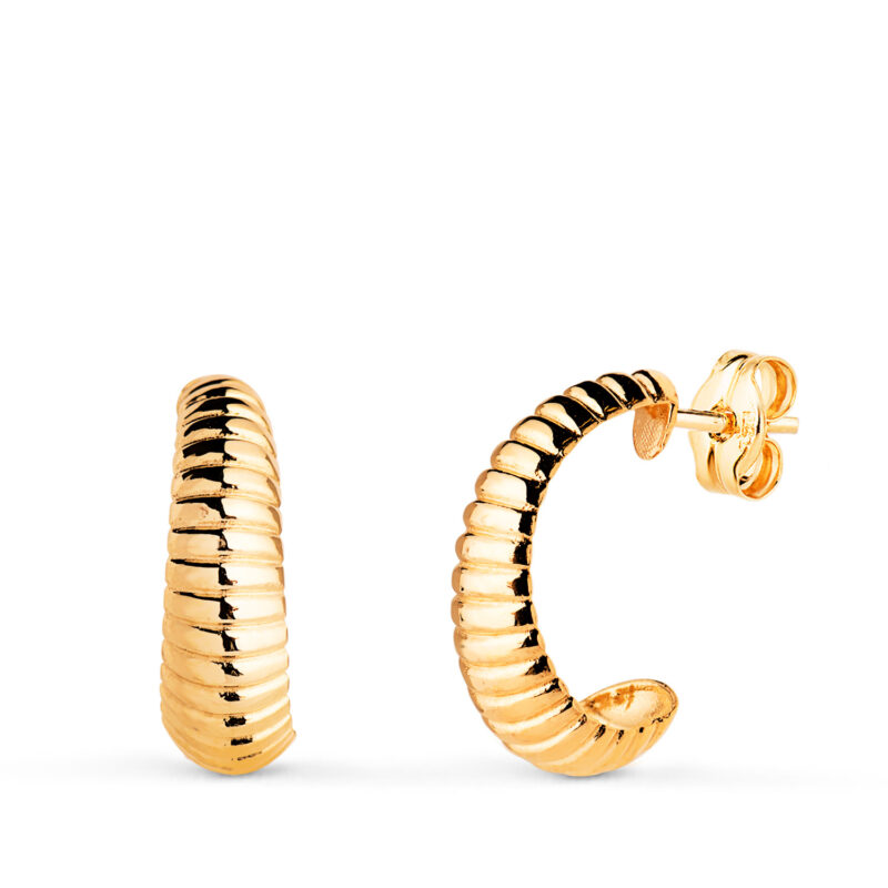 Pendientes de oro amarillo con medio aro estriado