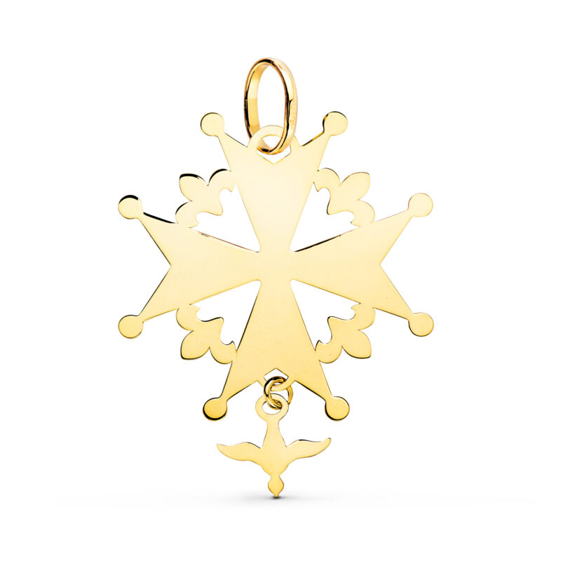 Cruz de huguenotte oro amarillo con paloma en brillo
