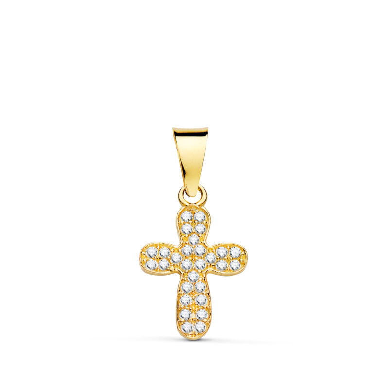 Cruz de oro amarillo con circonita blancas