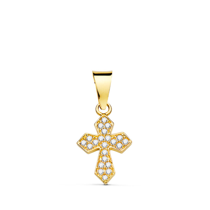 Cruz de oro amarillo con circonita blancas
