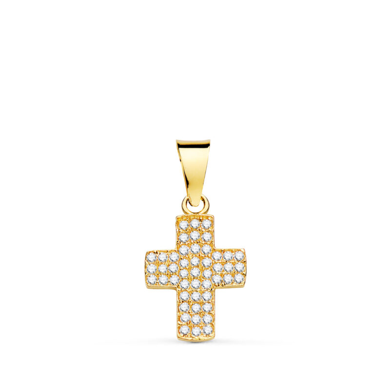 Cruz de oro amarillo con circonita blancas